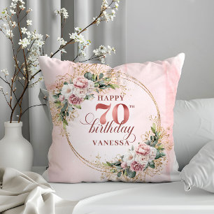 Coussin floral scintillant rose poussiéreux 70e an