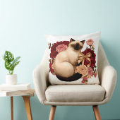 Coussin Floral Serenity: Curled Siamese Cat in Bloom (Chaise)