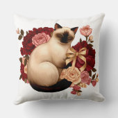 Coussin Floral Serenity: Curled Siamese Cat in Bloom (Verso)