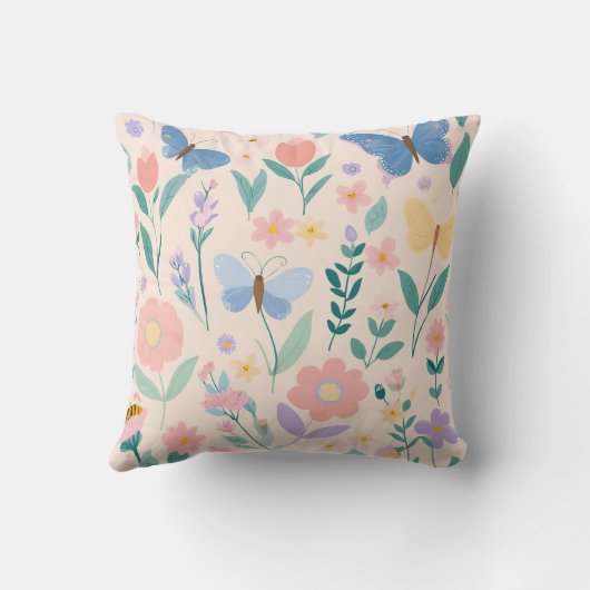 Coussin Floral Spring Bloom mignon Papillon rose Fille (Verso)