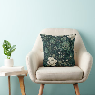 Coussin Floral vert émeraude foncé