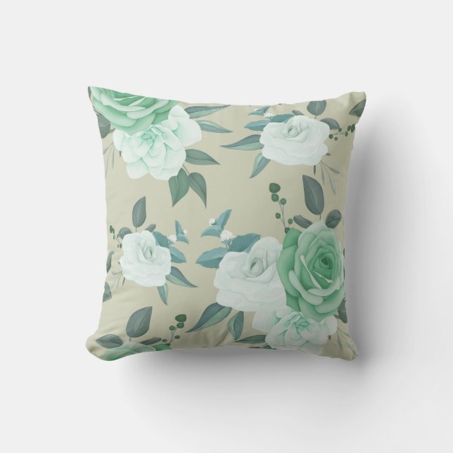 Coussin Floral vert et blanc (Recto)