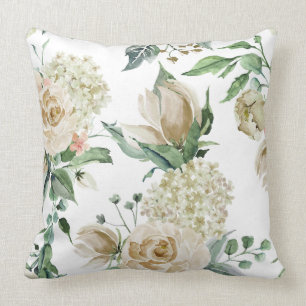Coussin floral Vintage blanc/beige