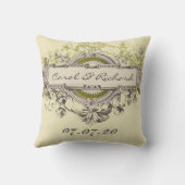 Coussin floral vintage vert d'amoureux de mariage (Verso)