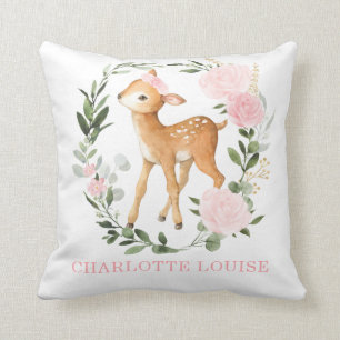 Coussin Floral Woodland Deer Greenery Baby Girl Nursery