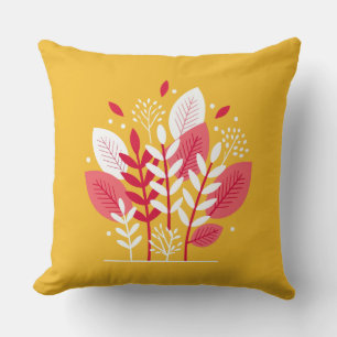 Coussin Florales Abstraites rose sur jaune