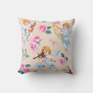 Coussin Florales angéliques : Motif cupide Vintage