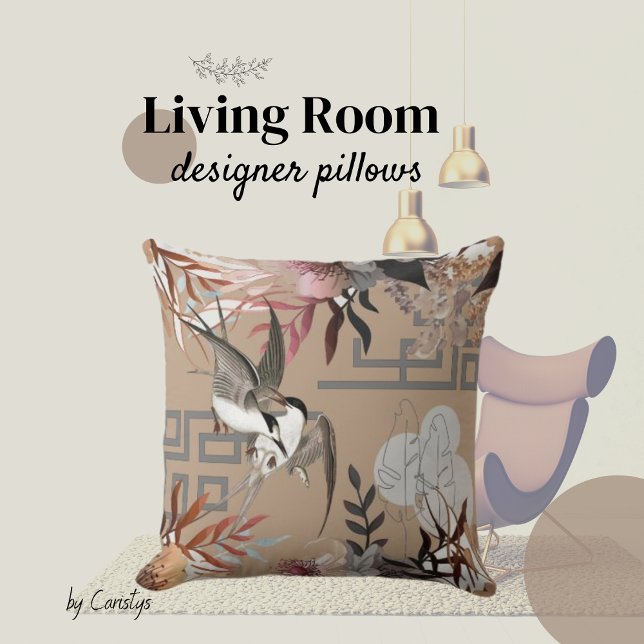 Coussin Florals Browds, Cranberry Tan & Birds (Créateur téléchargé)