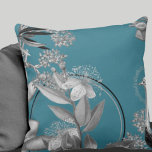 Coussin Flore Artistique Turquoise Design Jeu d'oreiller<br><div class="desc">L'oreiller élégant est décoré dans un style botanique floral artistique, dans une palette de couleurs turquoise avec des accents gris argenté et noir. Un design floral artistique présente une branche de myrte florissante et une composition abstraite avec des cercles géométriques et des branches d'oliviers et des fleurs fleuries sur un...</div>