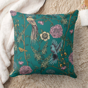 Coussin Flore bleue et flore d'oiseaux