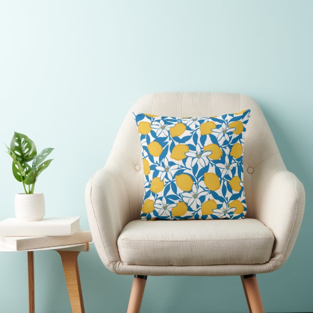 Coussin Flore Citron Dessin à la main - Jeu d'oreiller (Chaise)