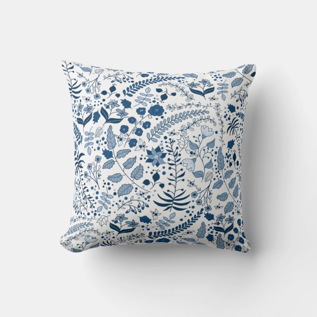 Coussin Flore classique de Boho Bleu | L'Art original de C (Recto)
