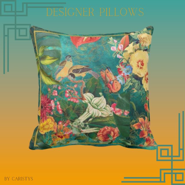 Coussin Flore Colorée Élégante, Oiseaux (Créateur téléchargé)