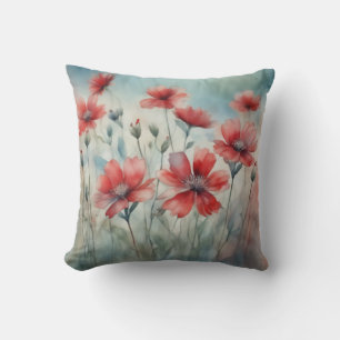 Coussin Flore d'aquarelle rouge Fleur sauvage