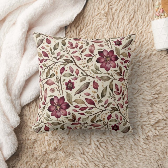 Coussin Flore de canneberge moderne vintage (Couverture)