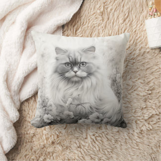 Coussin Flore de chats perses gris et blanc