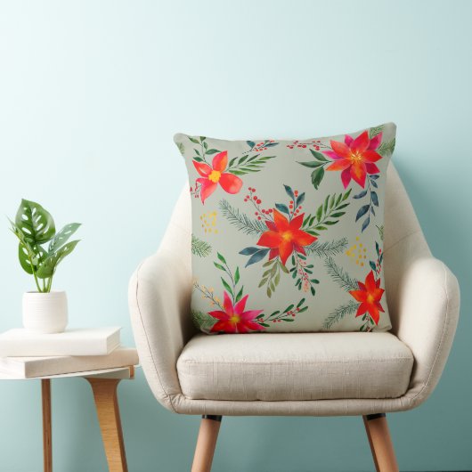 Coussin Flore de Noël Rouge Poinsettia (Chaise)