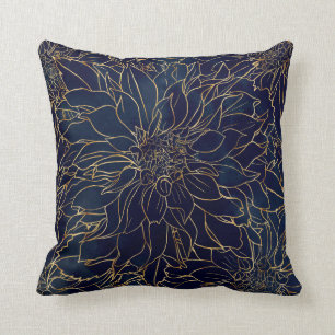 Coussin Flore dorée et bleu Dahlia
