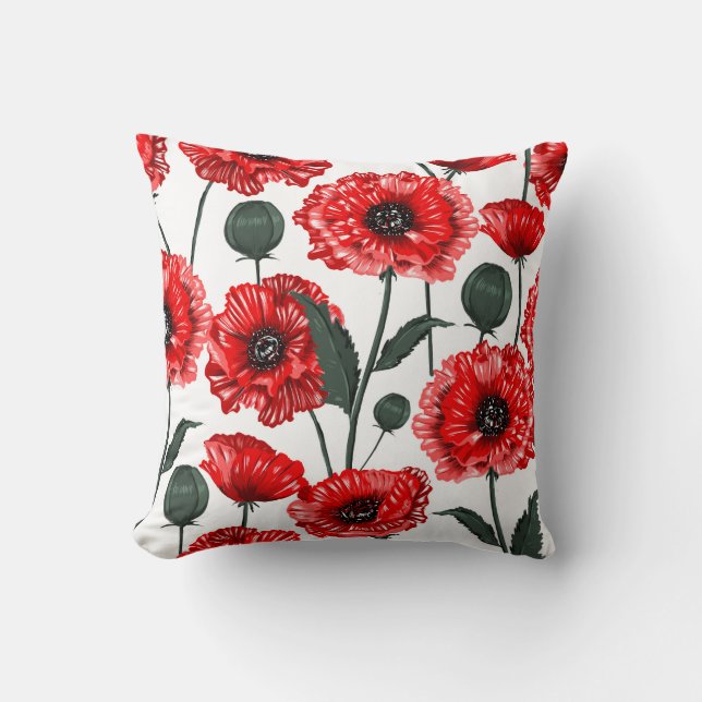 Coussin Flore du pays de pavot rouge moderne (Recto)