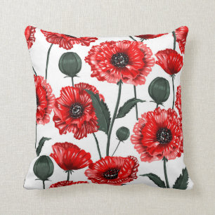 Coussin Flore du pays de pavot rouge moderne