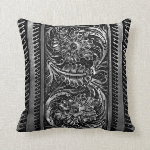 Coussin Flore en cuir orné de Faux mitrailleuse