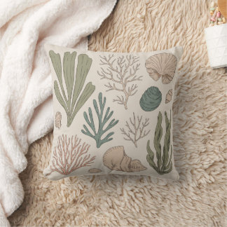 Coussin Flore et faune côtières & Art botanique d'algues m