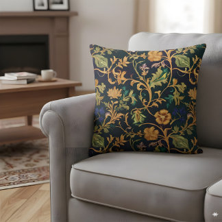 Coussin Flore foncé Jeu d'oreiller Marine or Botanique