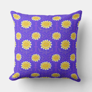 Coussin Flore grecque florale bleue et jaune méditerranéen