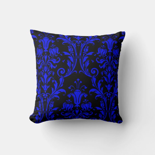 Coussin Flore noire et bleue de Damas 2 (Recto)