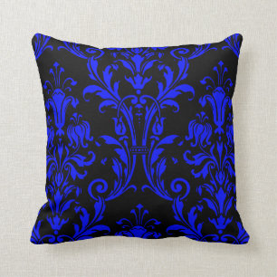 Coussin Flore noire et bleue de Damas 2
