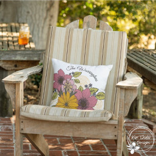 Coussin Flore rose et orange personnalisable