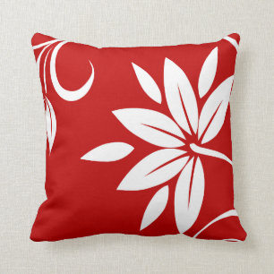 Coussin Flore rouge blanc et noire