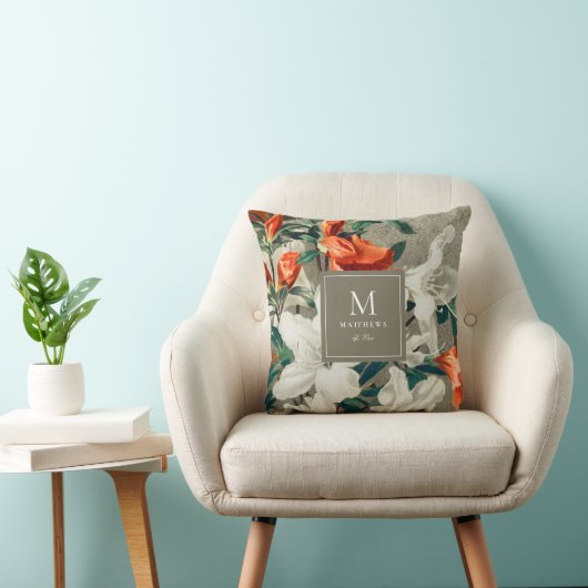 Coussin Flore rustique en terre cuite Élégant Monogramme (Chaise)