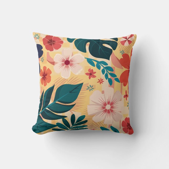 Coussin Flore tropicale avec Feuilles audacieux et fleurs (Recto)