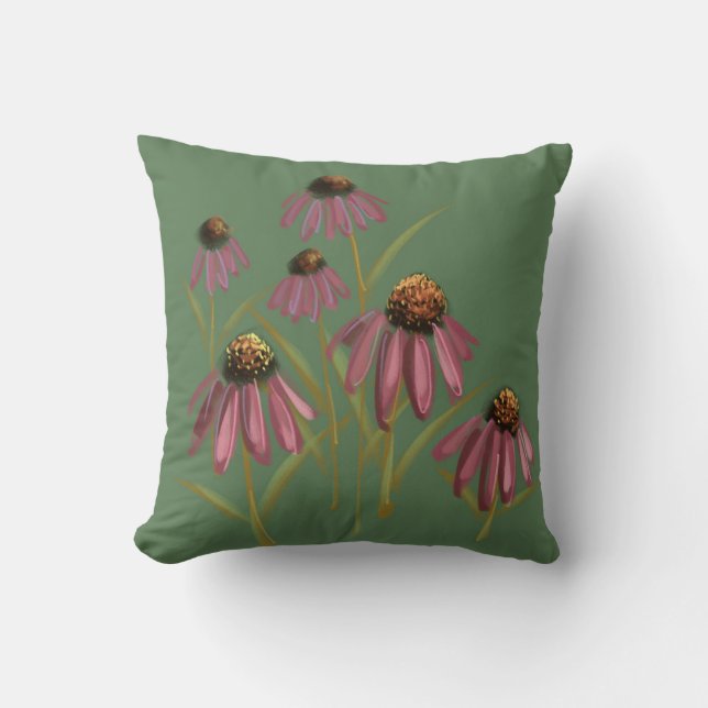 Coussin Flore verte et rose - Echinacea Art (Recto)