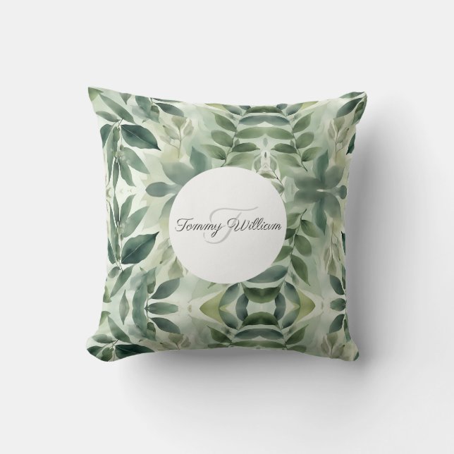 Coussin Flore verte Sage Élégante (Recto)