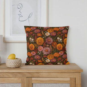 Coussin Flores d'automne en orange brûlé et rouge