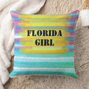 Coussin Florida Girl Nom Turquoise Rose Aquarelle Coucher