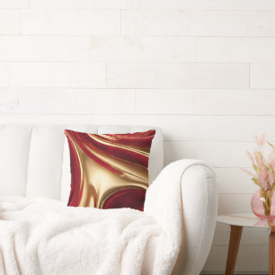 Coussin Flot Abstrait - Rouge et Noel-Or - Accueil-