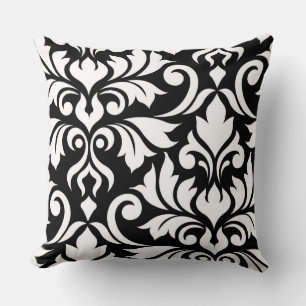 Coussin Flourdissant Damask Art I Blanc sur Noir