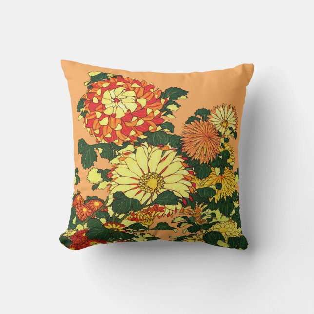 Coussin Flower Border, mandarin orange et or (Recto)
