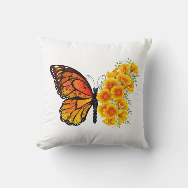 Coussin Flower Butterfly with Yellow California Poppy (Recto)
