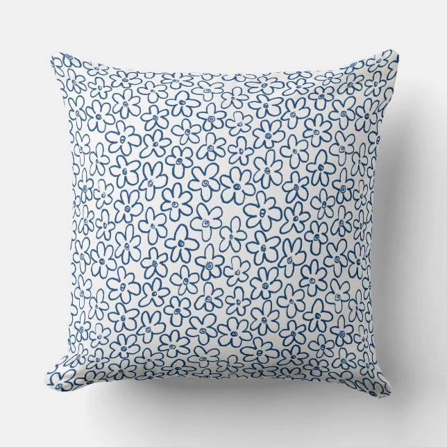 Coussin Flower Motif 080821 - Indigo Blue and White (Recto)