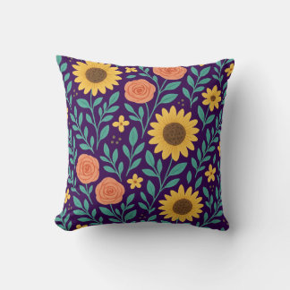 Coussin Flower pattern with dark purple background