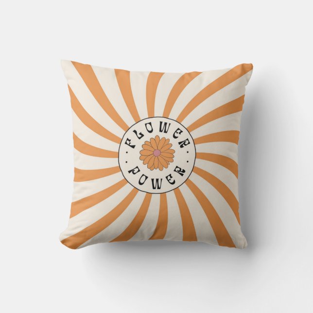 Coussin Flower Power with Psychedelic Orange Rays (Recto)