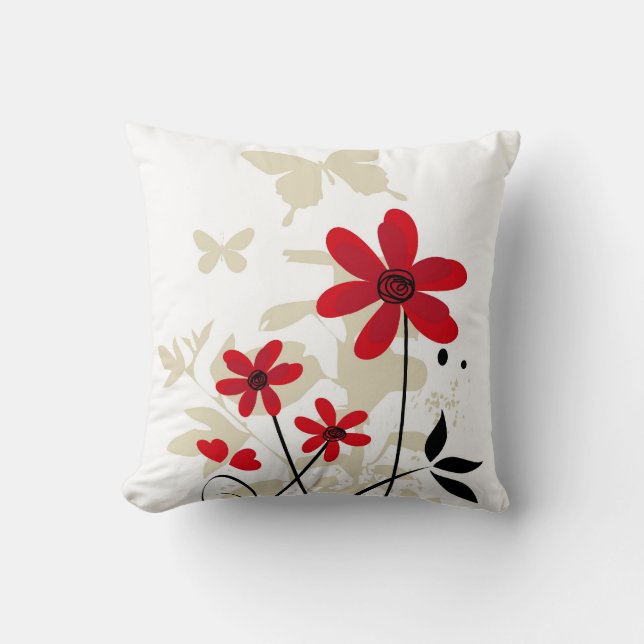 Coussin Flowes et papillons rouges mignons (Recto)