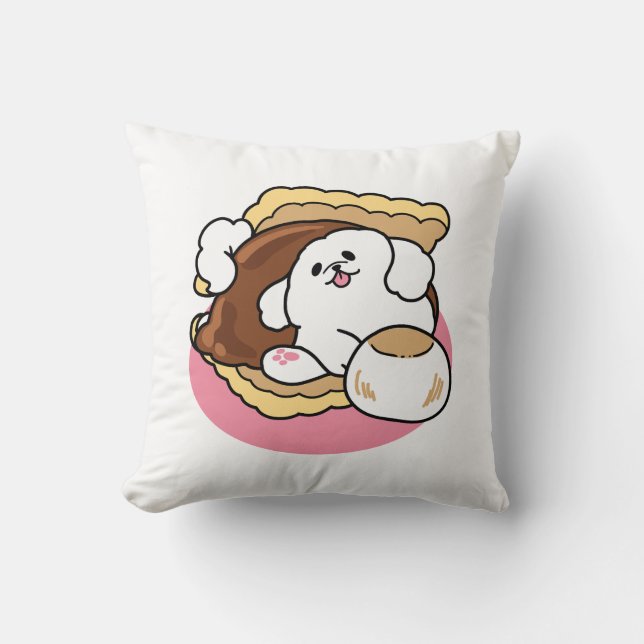 Coussin Fluffier Tha’more - Chien mignon et Pun de dessert (Recto)
