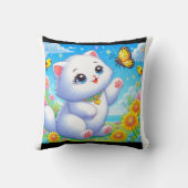 Coussin Fluffy chat jouer avec papillon (Verso)