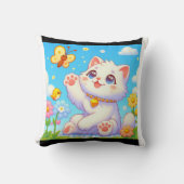 Coussin Fluffy chat jouer avec papillon (Recto)