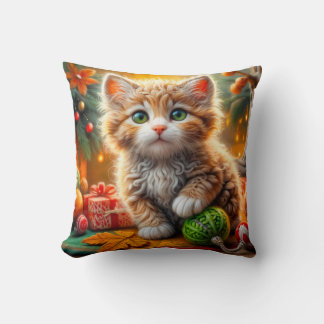 Coussin Fluffy Christmas Kitten Jeu d'oreiller